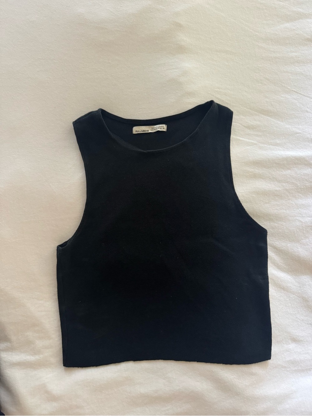 Pull&Bear Black Ribbed Crop Tank Top